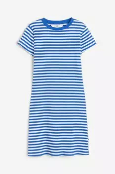 Платье H&M Kids Ribbed T-shirt, синий/белый