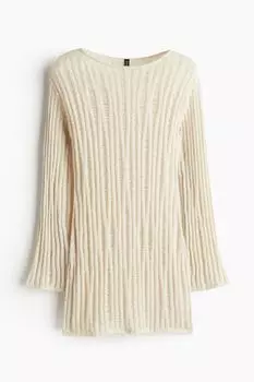 Платье H&M Ladder-stitch-look Knit Mini, светло-бежевый