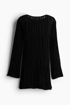 Платье H&M Ladder-stitch-look Knit Mini, черный