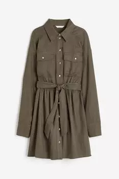 Платье H&M Linen-blend Shirt, хаки