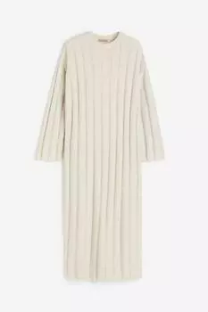 Платье H&M Long Ribbed Knit, светло-бежевый