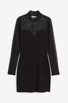Платье H&M Mesh-detail Bodycon, черный