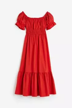 Платье H&M Off-the-shoulder Cotton, красный