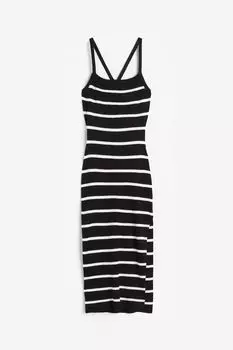 Платье H&M Open-backed Rib-knit, черный/белый