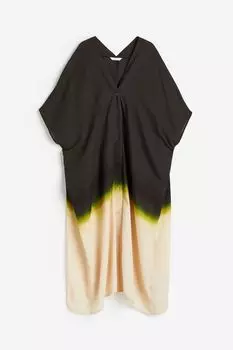 Платье H&M Oversized Kaftan, черный/светло-бежевый