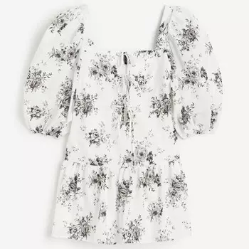 Платье H&M Puff-sleeved Poplin, белый