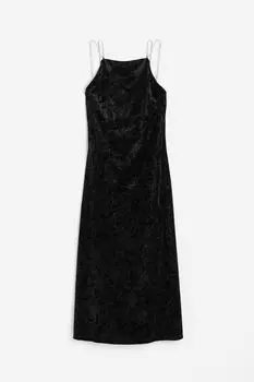 Платье H&M Rhinestone-strap Velour, черный