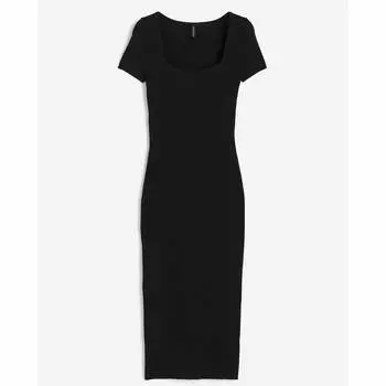 Платье H&M Rib-knit Midi, черный