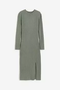 Платье H&M Rib-knit Midi, хаки