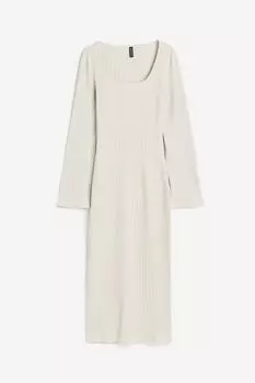 Платье H&M Ribbed Bodycon, светло-бежевый