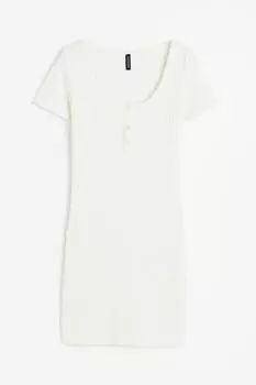 Платье H&M Ribbed With Buttons At Top, кремовый