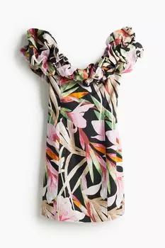 Платье H&M Ruffled Off-the-shoulder Floral, черный
