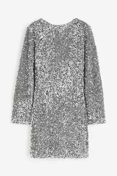 Платье H&M Sequined With Low-cut Back, серебристый