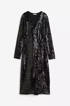 Платье H&M Sequined Wrap, черный