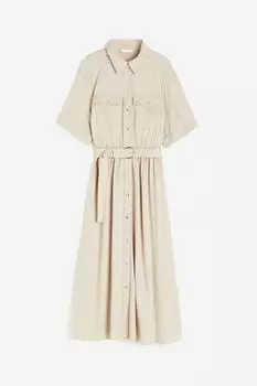 Платье H&M Shirt With Belt, светло-бежевый