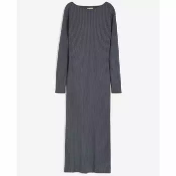 Платье H&M Silk-blend Rib-knit, темно-серый