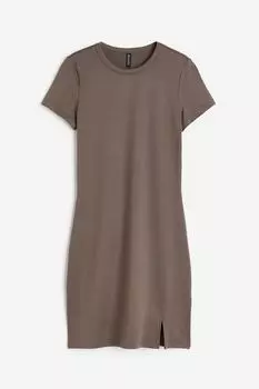 Платье H&M Slit-hem Bodycon, серо-бежевый