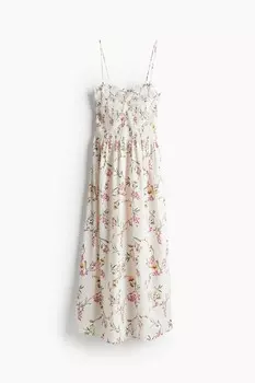 Платье H&M Smocked-bodice Flowers, кремовый