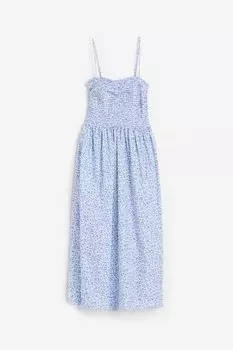 Платье H&M Smocked Cotton, белый/синий