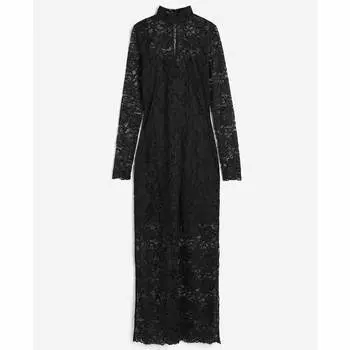 Платье H&M Stand-up Collar Lace, черный