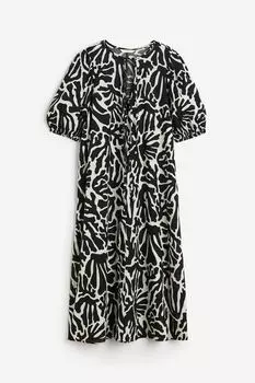 Платье H&M Tie-detail Linen-blend, черный