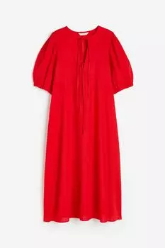 Платье H&M Tie-detail Linen-blend, красный