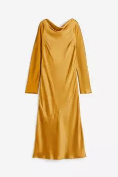 Платье H&M Tie-detail Satin, горчично-желтый