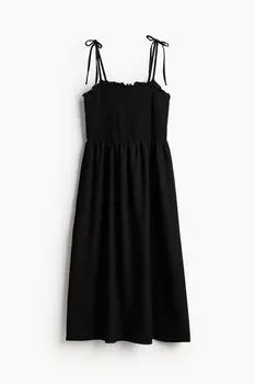 Платье H&M Tie-shoulder-strap Smocked, черный