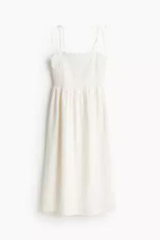 Платье H&M Tie-shoulder-strap Smocked, кремовый