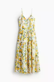 Платье H&M Tiered Strappy Lemons, кремовый/желтый