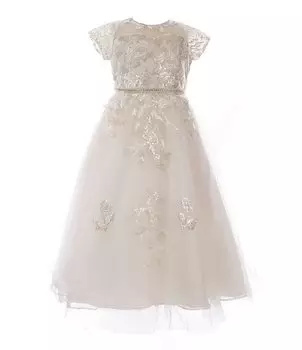 Платье хай-лоу из сетки с короткими рукавами и вышивкой для маленьких девочек 4–6 лет Chantilly Place, белый