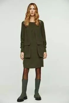 Платье хаки из тенселя с карманами Conquista, хаки