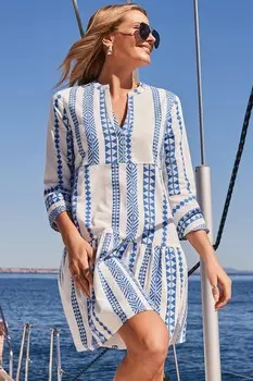 Платье халат из 100% хлопка с ацтекским принтом Sosandar, белый