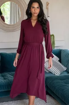 Платье халат из джерси «Венеция» с воротником стойкой миди Pour Moi, красный