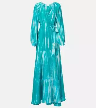 Платье-халат из тай-дай шелка Anna Kosturova, Emerald White