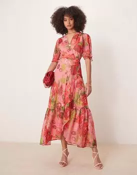 Платье-халат макси Hope & Ivy с рукавами-крылышками и поясом-завязкой красного цвета