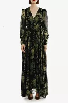 Платье халат макси Lucianna Bardot, зеленый