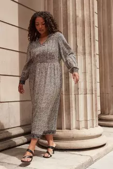 Платье халат мидакси с леопардовым принтом и отделкой бродери Live Unlimited, черный