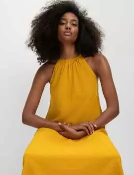 Платье-халат Midaxi Swing из льна с богатым воротом Marks & Spencer, цвет Bright saffron