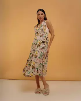 Платье-халат миди с индивидуальным принтом и безрукавками Niza, мультиколор