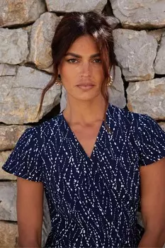 Платье халат миди с принтом Petite Dash Ro&Zo, синий