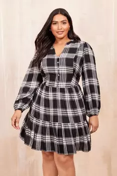 Платье халат миди в клетку Curves Like These, черный