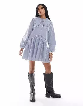 Платье-халат Miss Selfridge с широким воротником в полоску в синюю полоску