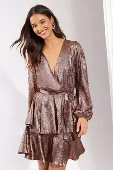 Платье халат с длинными рукавами и оборками Friends Like These, розовый