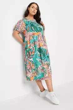 Платье халат с гофрированным узором в виде листьев Yours Curve, синий