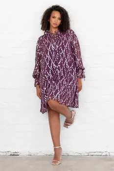 Платье халат с люрексом и оборкой на шее Lovedrobe, фиолетовый
