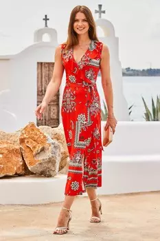 Платье халат с оборкой на шее Sosandar, красный