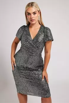 Платье халат с пайетками London Yours Curve, серебряный