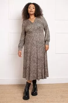 Платье халат с принтом «зебра» и рукавами блузками Live Unlimited, черный