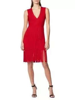 Платье Hervé Léger с v-образным вырезом и бахромой, красный